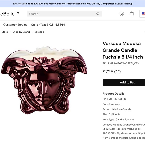Versace x Rosenthal Medusa Grande Fuchsia Porcelain Scented Candle in Box - Picture 15 of 15